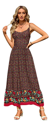 Vestido Floral Bohemio Con Escote En V Y Cuello Halter