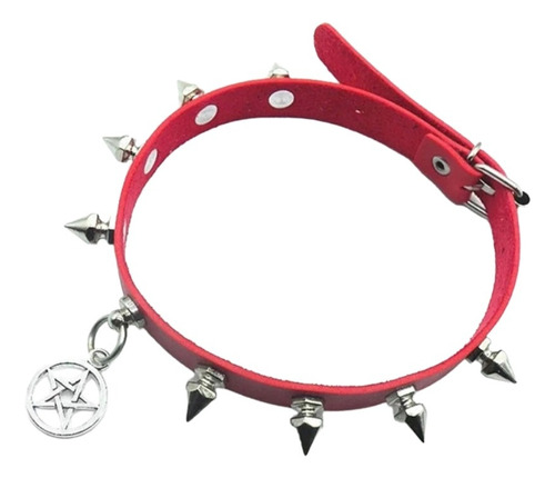 Choker Púas Pentagrama Colgante Gargantilla Rock Punk Rojo 