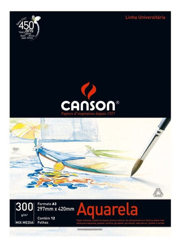 3 X Bloco Papel Para Aquarela Canson Mix Media A3 300g