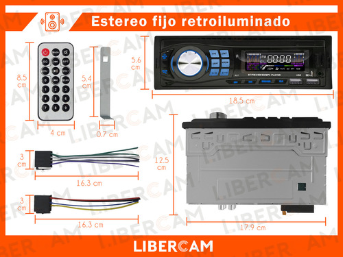 Stereo Para Auto Libercam RSTE-03FIJO Bluetooth Display Lcd Mp3 Usb Radio Fm Sd Retroiluminado