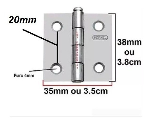 Dobradiça Merkel 101 Polida 1.1/2  - T80975 240 Pçs