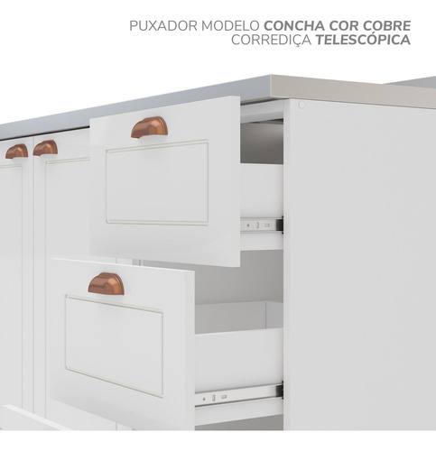 Cozinha Pérola Com Tampo E Rodapé 5 Peças Torre Dh