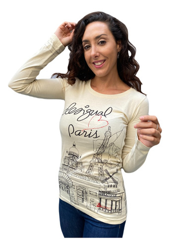 Remera Blusa Desigual Manga Larga Algodón Paris Amsterdam