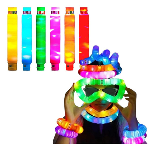 Set 6 Tubos Multicolor Sensorial Luz Led Pilas Incluidas
