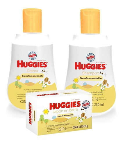  Tripack Huggies Jabon Crema Shampoo Días De Manzanilla