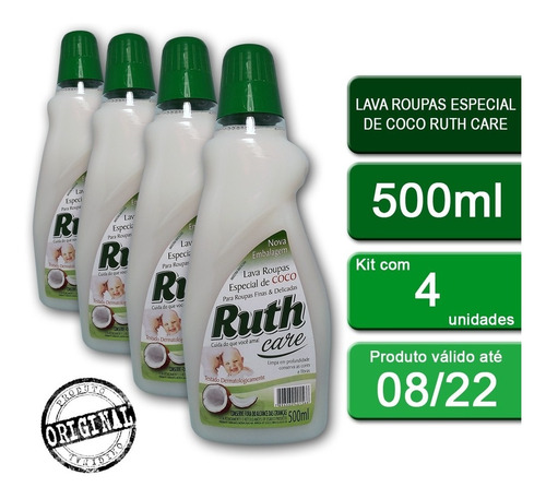 Kit C/4 Lava Roupas Líquido Ruth Care Coco 500ml