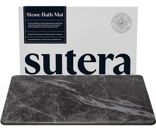 Alfombra De Baño Sutera Piedra Absorbente - Negro Y Gris