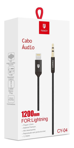 Cabo P2 Auxiliar Áudio Para iPhone Lightning 7 8 X 11 3.5mm Cor Preto