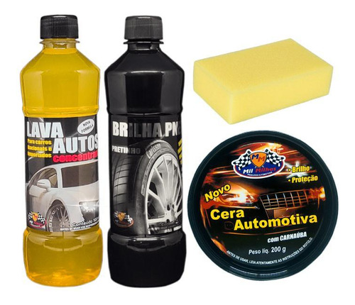 Kit Mil Milhas 4 Em 1 Lavar Auto + Cera + Pneu + Espuma