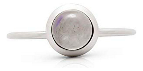 Anillo Delicado De Piedra Lunar Redonda 925 Plata Esterlina 