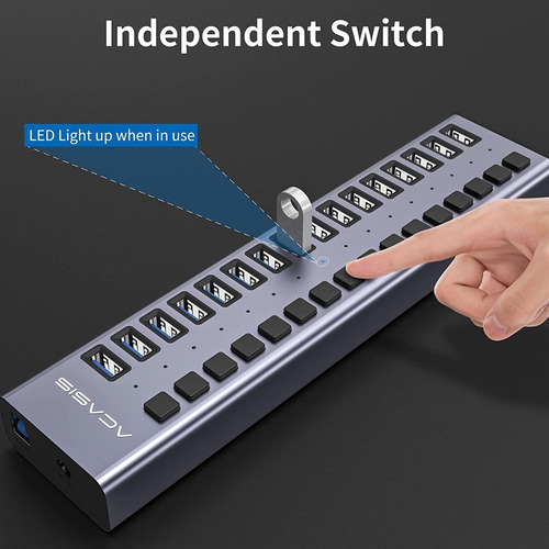 Imagen 2 de 8 de Hub Usb - 16 Port Usb 3.0 - Switch On/off - Fuente 12v 7.5a