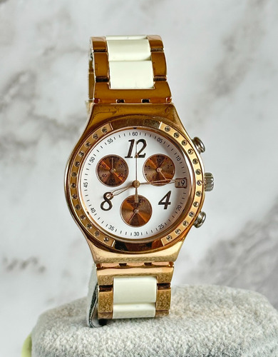 Reloj Swatch Mujer Rose Dreawhite Irony Ycg406g Malla Acero