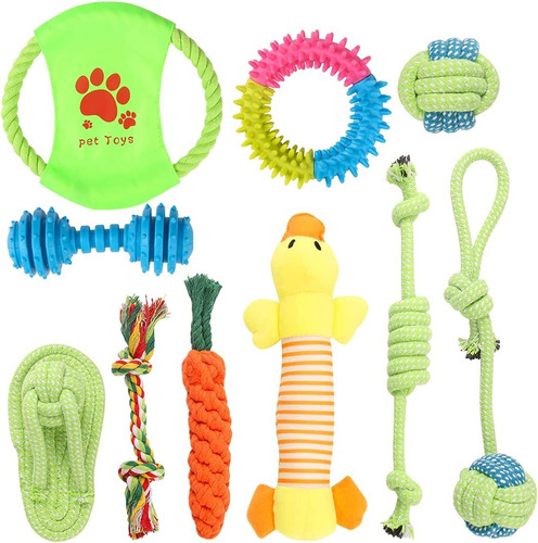 Imagen 1 de 8 de Set 10 Juguetes Para Mascotas, Pelota De Cuerda, Disco Y Más