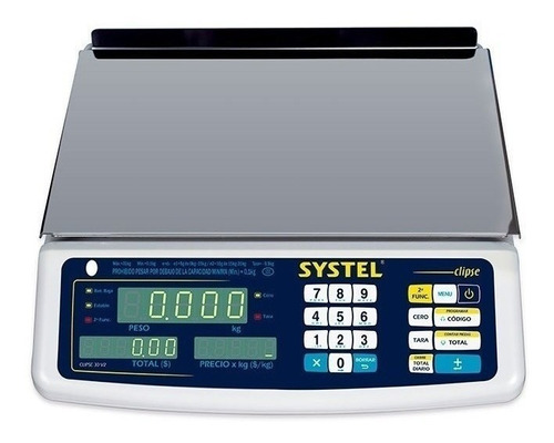 Balanza comercial digital Systel Clipse con batería  31kg 100V/240V blanco 367 mm x 217 mm