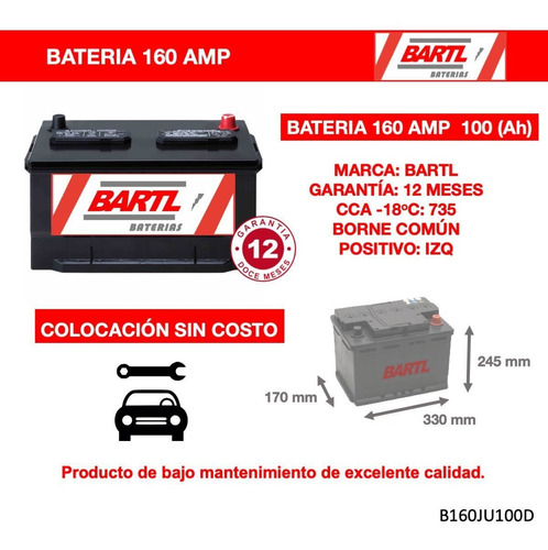 Bateria Bartl 160 Amp Garantía 12 Meses