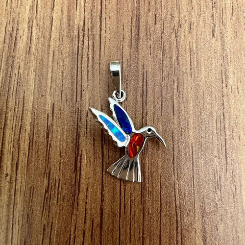 Imagen 2 de 8 de Dije De Colibrí Plata Fina 925 Con Ópalo De Colores Agálea