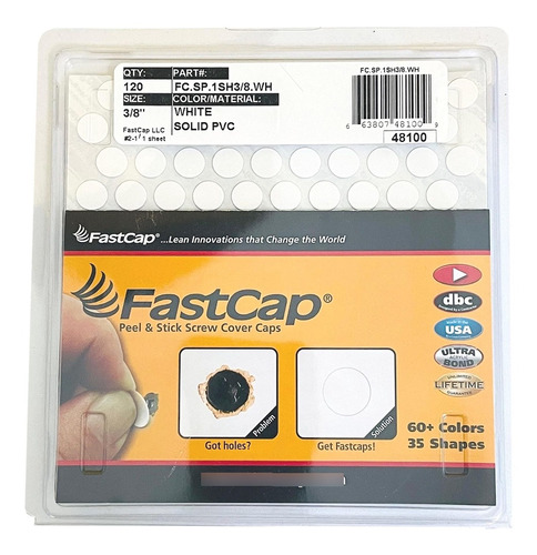 Fastcap Tapa Adhesiva Pvc Blanco 3 8  1 Hoja 120