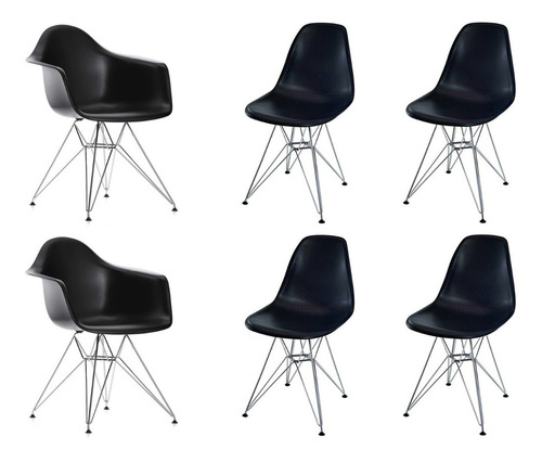 Combo 4 Sillas + 2 Sillones Dsw Diseño Moderno Pata Cromada - Eames