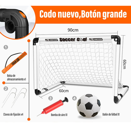 Set De Portería De Fútbol Para Niños 60x90 Plegable Portátil