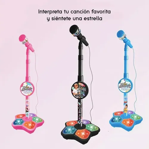 Infantil Karaoke Micrófono Juguete Con Base Bocina Luces