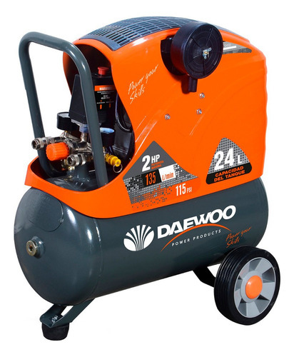 Compresor De Aire Daewoo Eléctrico Portátil 24l 2hp 2850rpm Color Negro/naranja Fase Eléctrica Monofásica Frecuencia 50hz