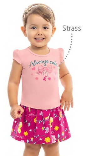 Conjunto Infantil Menina Short Saia + Blusinha Tam Rn Ao 3