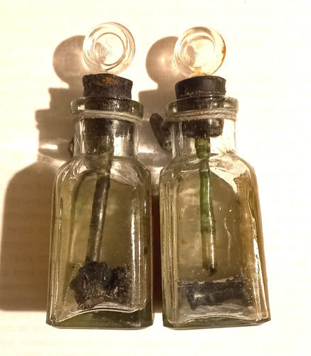 Antiguo Frasco Tinta China Pelikan: 2 Unid, Verde (vacíos) (Usado)