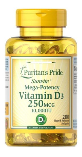 Vitamina D3 10.000ui 200 Softgels Puritans Pride / Yoursups