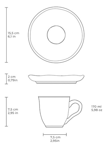 Jogo 6 Xícaras Café Chá Orgânico Preto 170ml Porto Brasil