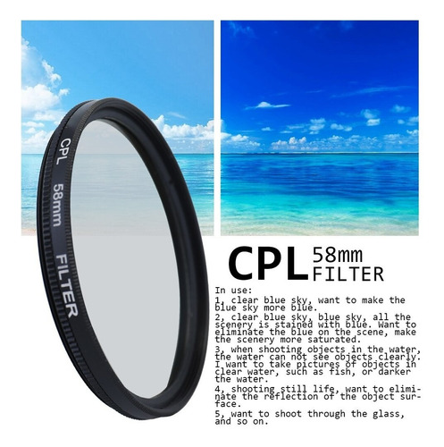 Kit Filtros 58mm Uv Cpl Fld Densidad Neutra Nd2 Nd4 Nd8 Dslr