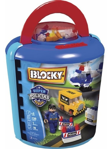 Blocky Super Policias Con 120 Piezas Balde Original Dimare