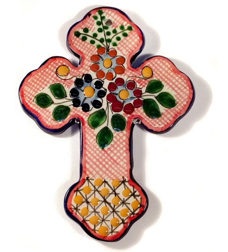 Cruz De Talavera Poblana Barroca Auténtica 18 Cm Flores #7