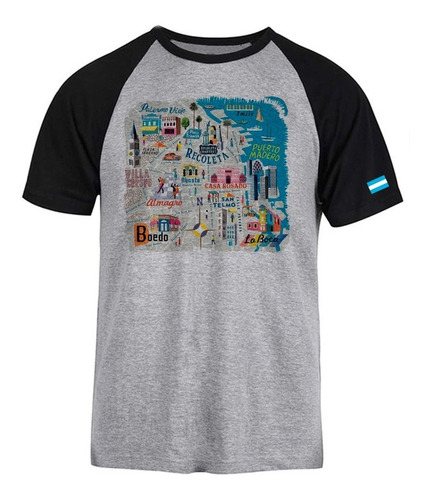 Buenos Aires Logo Mapa Remera Spun Adulto/niño Unisex