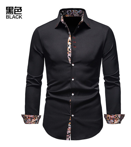 Camisa De Manga Larga Solapa Slim Camisa Hombres