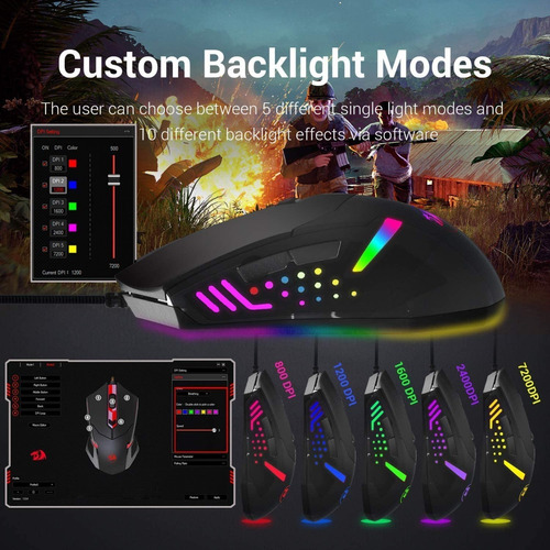 Mouse Gamer Redragon M601 Rgb 7200dpi Peso Ajustable 7 Boton