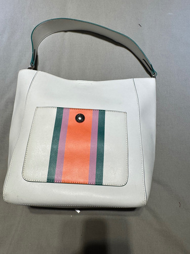 Cartera Jackie Smith Cuero - Interior Removible- Marianlomas Blanco Rayas Níquel Blanco (Usado)