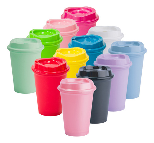 200 Vasos Cafeteros Reusables Estilo Star Mini 12 Oz Color Combinado