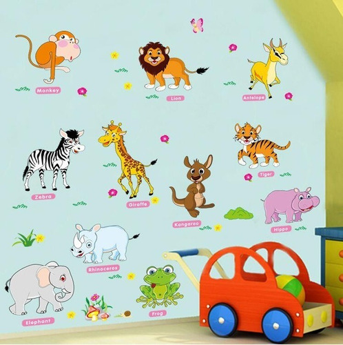 Vinilo Sticker Decor Mural Pared - Animales Ingles English