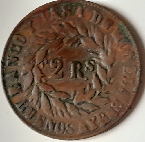 2 Reales 1860 Buenos Ayres Moneda Cobre Argentina Federal