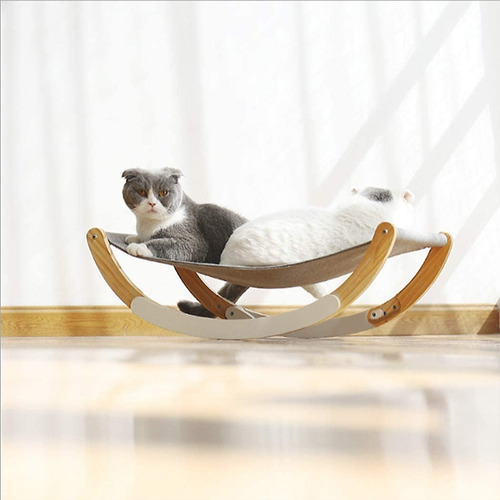 Imagen 3 de 8 de Cama Y Mecedora Para Gatos - Dos Funciones - Madera Y Tela