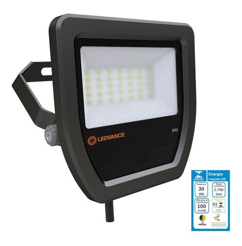 Projetor Led Preto 30w 5000k Bivolt Floodlight Osram