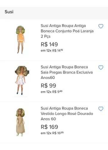 Vestido Para Boneca Susi Antiga Anos 60 70 Roupa Gala Luxo