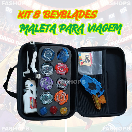 Kit 8 Beyblade Com Maleta 1 Lançador Grip Beyloger Luz E Som