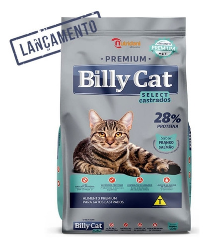 Ração Gato Billy Cat Select Castrados Frango E Salmão 15 Kg