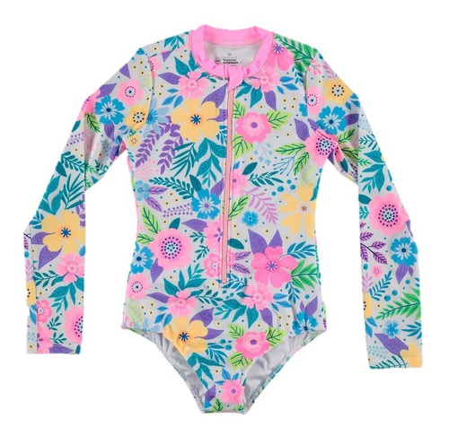 Vestido Baño Niña Enterizo Manga Larga Multicolor Fores Mic