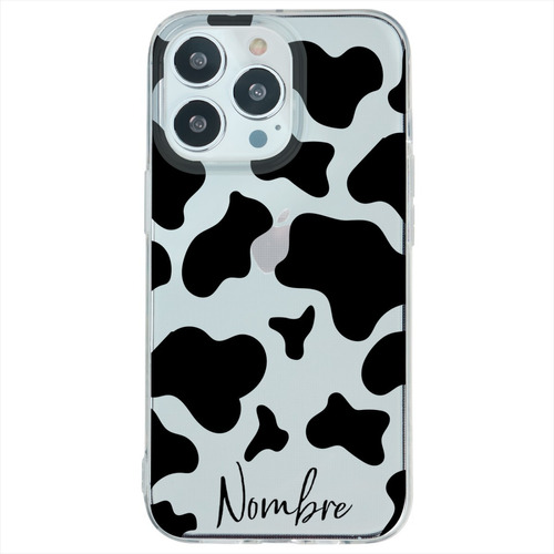 Funda Para iPhone Antigolpes Animal Print Vaca Con Tu Nombre