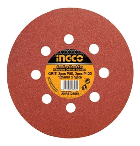 5 Disco Lija Para Pulir 125mm Velcro Grano Variado Ingco