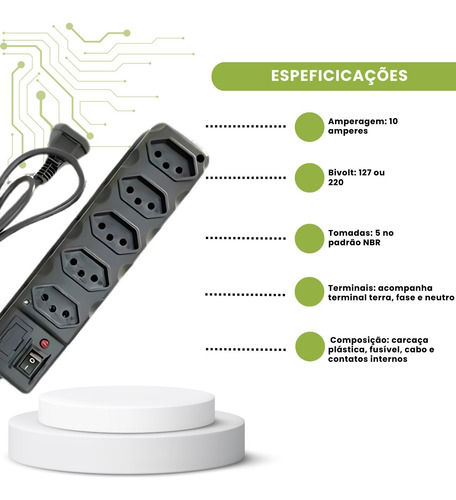 Filtro De Linha Régua Extensão 5 Tomadas Protetor Elétrico