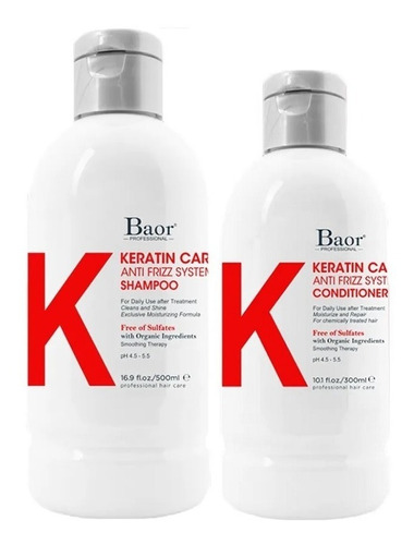 Imagen 1 de 1 de Shampoo Post Alisado + Acondicionador Baor K Keratin Care