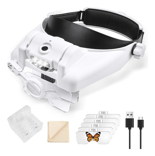 Lupa Iluminada Con Luz Led, Lupa De Cabeza Recargable De 1 A